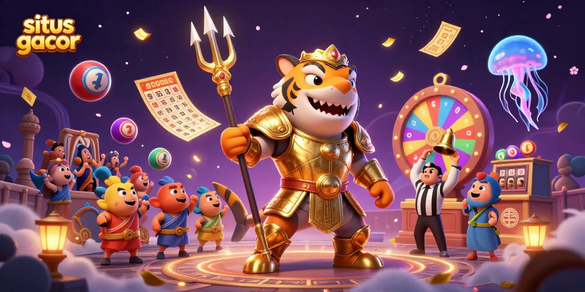 Experience situs gacor excitement with a vibrant underwater casino scene featuring a shark in gladiator armor.