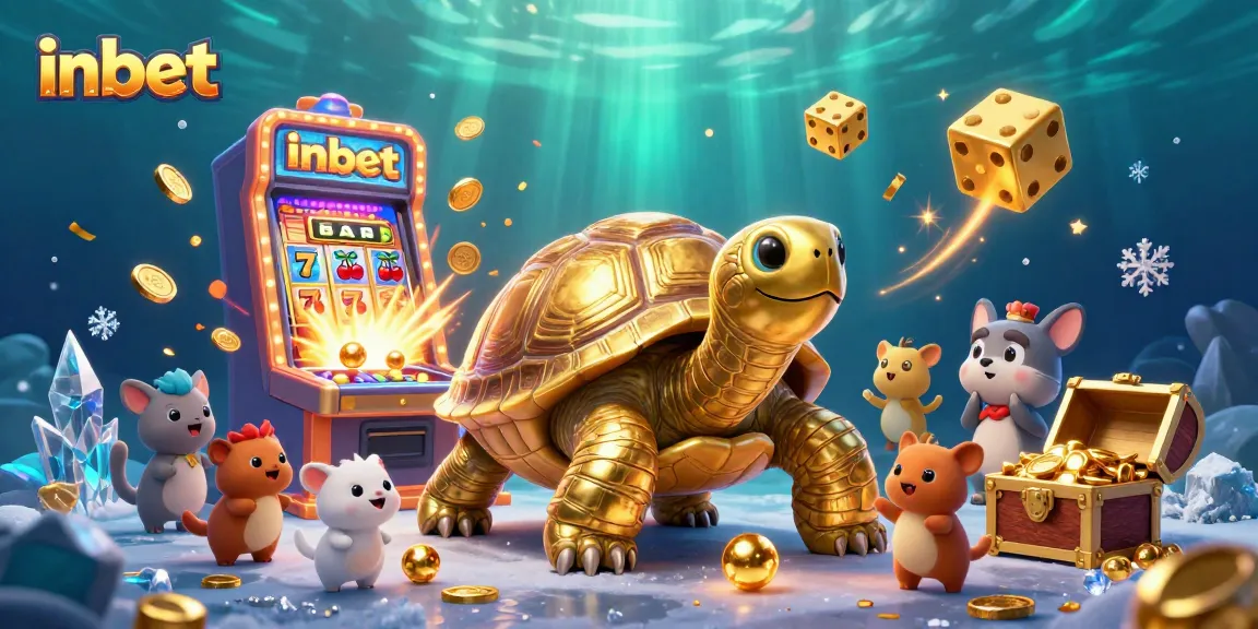 inbet’s vibrant casino scene showcasing golden tortoise, slot machines, and festive game elements