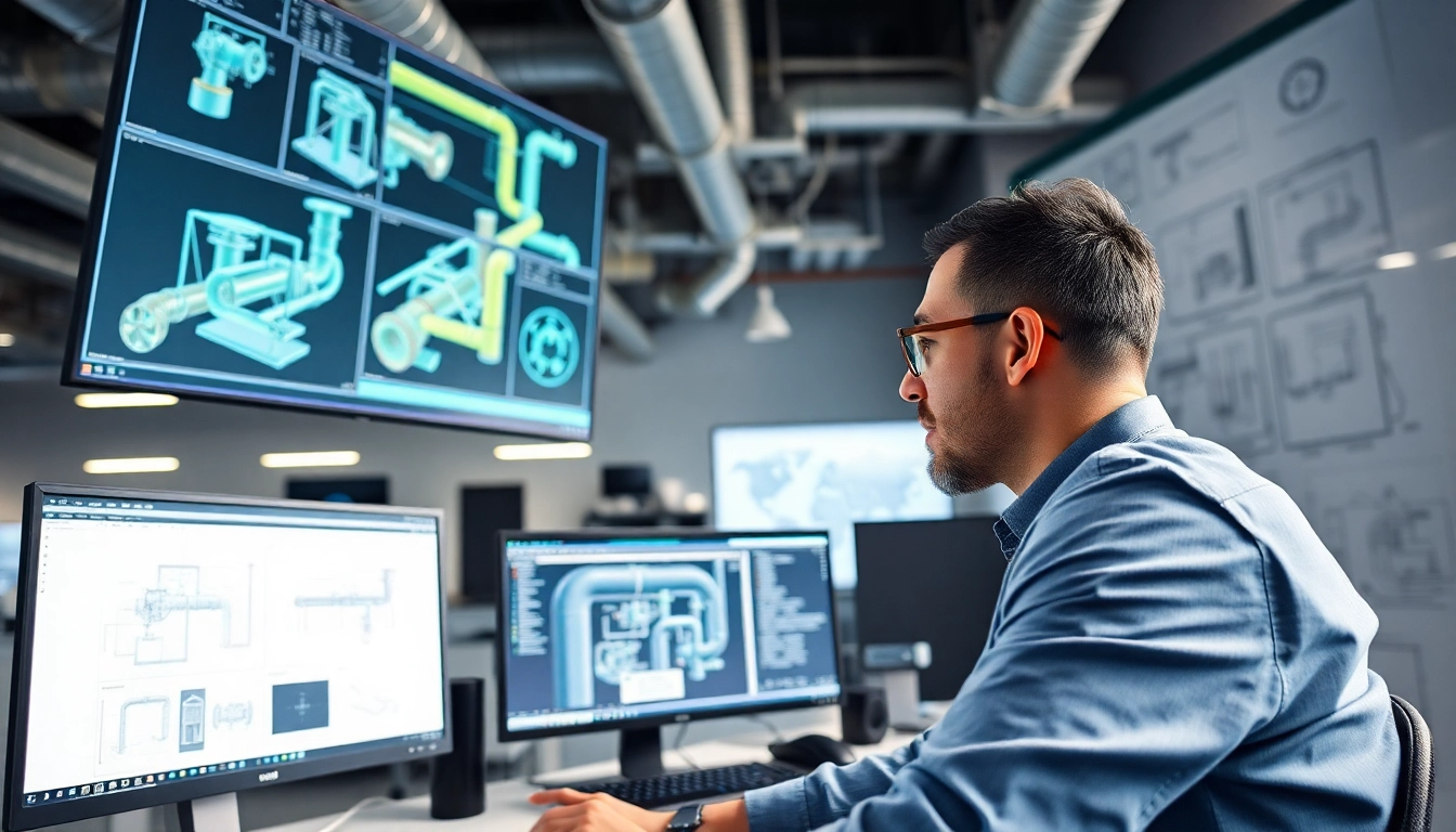 Engineer concentrating on Plant 3D spools generation amidst advanced design tools.