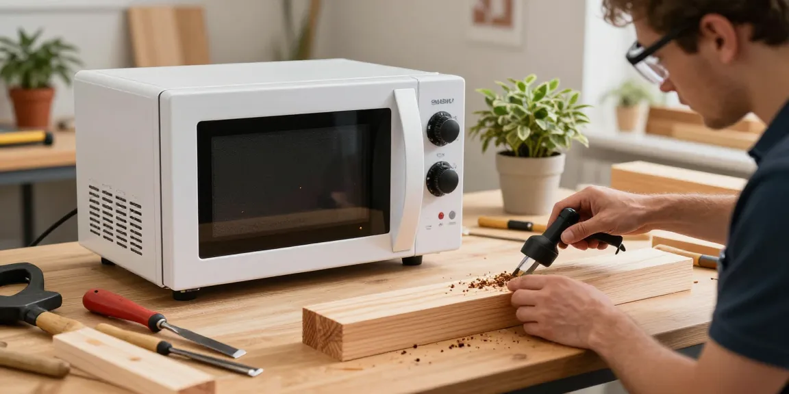 SHASHEL® microwave wood treatment scene with technician eliminating wood-boring insects in a workshop.