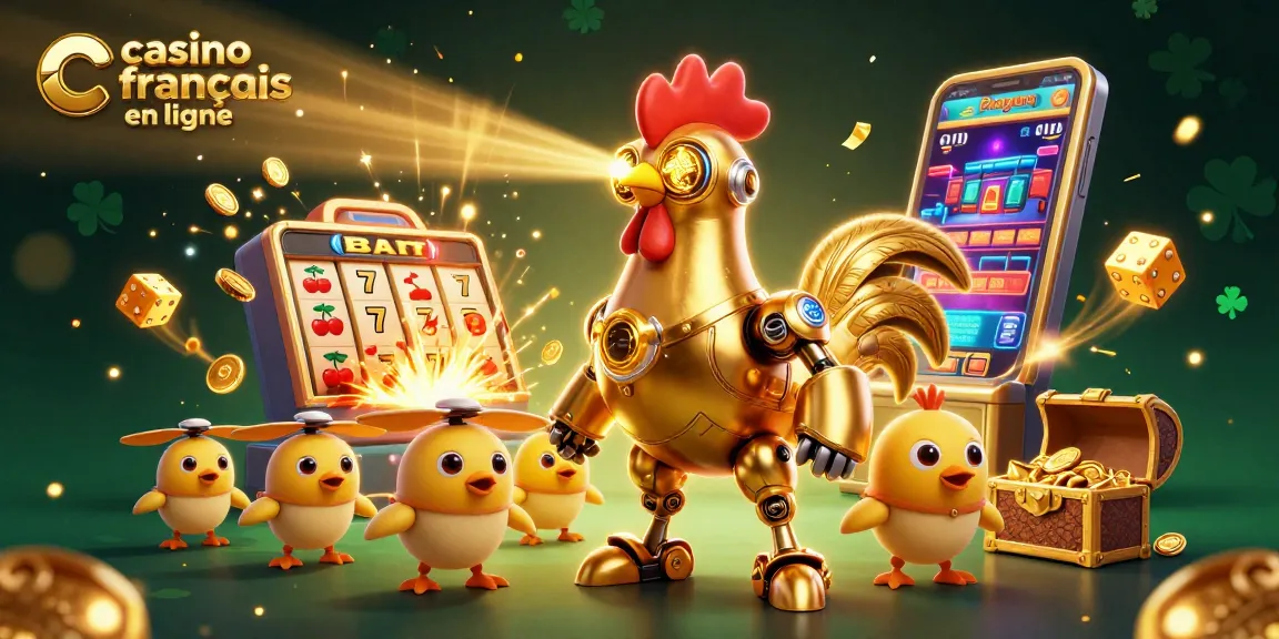 Jouer à des jeux de casino français en ligne avec un robot coq doré et des drones