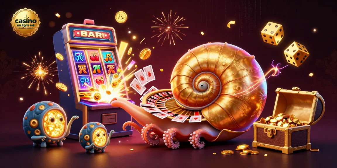 casino en ligne retrait immédiat : illustration d'un nautilus géant gagnant entouré de machines à sous dynamiques et de cartes de jeu