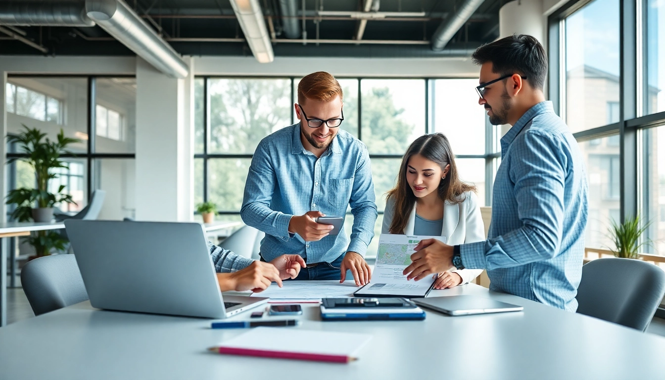 Hire Shopify developer collaborating in a bright modern office with laptops.
