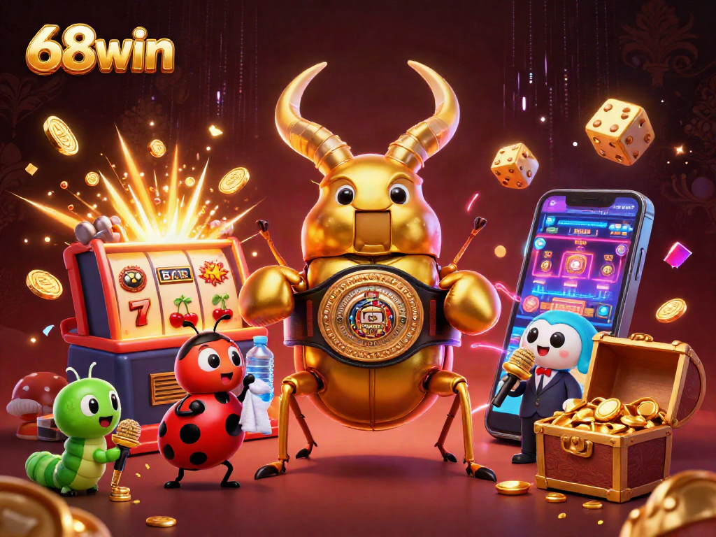 68win champions gameplay with vibrant slot machine action and characters in a thrilling casino scene.