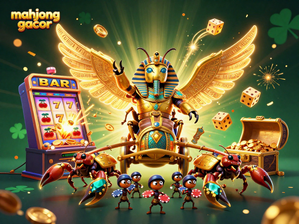 Win big with Mahjong Gacor as tiny ant soldiers showcase poker chips around dynamic 3D scene.