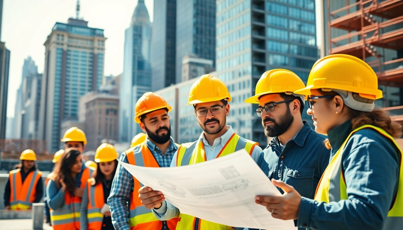 Showcasing a New York City Commercial General Contractor leading a construction site in a vibrant NYC environment.