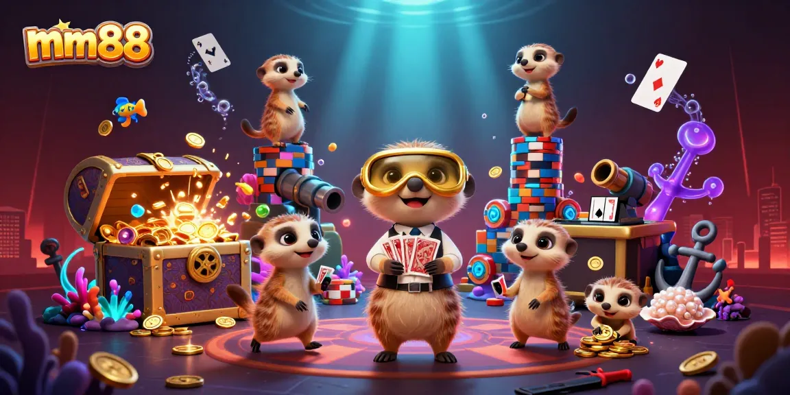 Win big at mm88 with meerkats operating a vibrant casino scene underwater, showcasing thrilling gambling excitement.