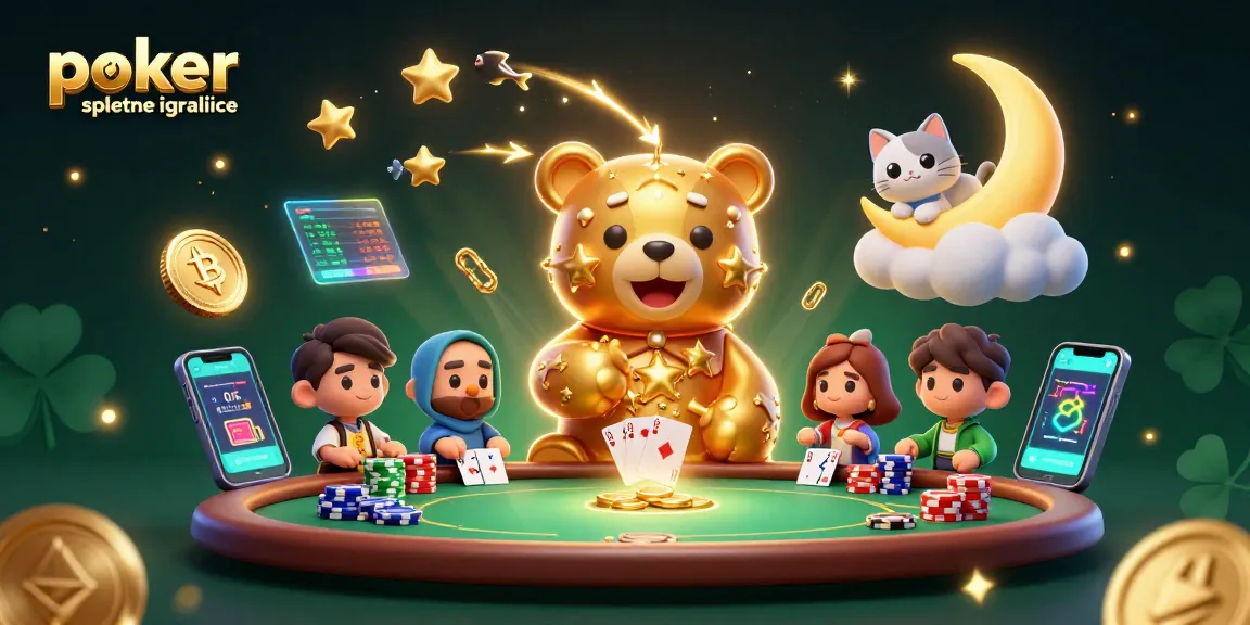 V poker spletne igralnice 3D ilustracija z zvezdnim medvedom, ki pobira žetone in bitcoin ter ethereum kovance.