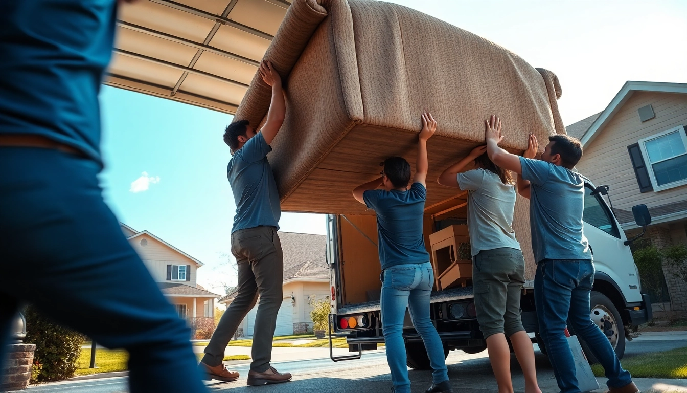 Efficient furniture removal and disposal service team loading items into a truck.