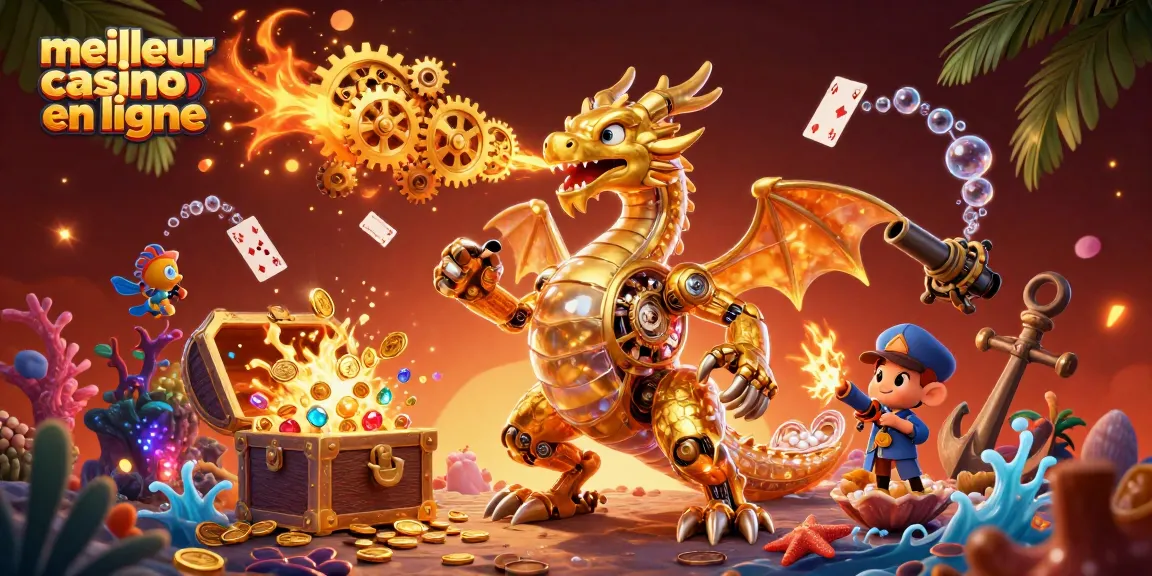 Jouez au meilleur casino en ligne avec divers éléments de jeu, dragons et trésors sous-marins.