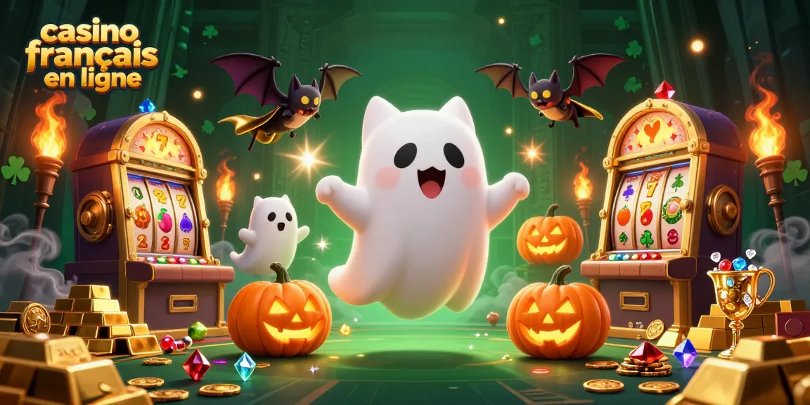 Jouez au casino francais en ligne avec un chat fantôme et des éléments lumineux de machines à sous.