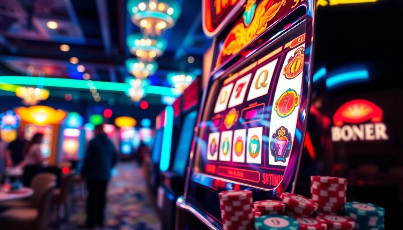 Menangkan permainan di situs slot resmi dengan mesin slot berkilau dan suasana kasino yang cerah.