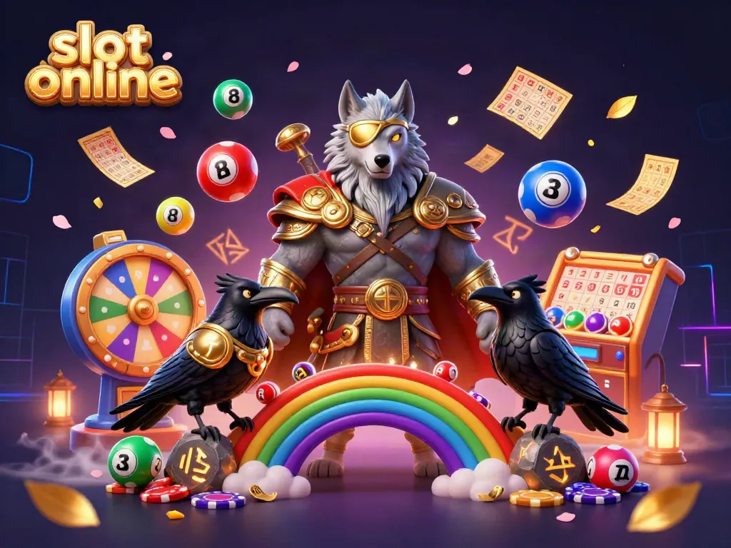 Experience thrilling slot online action with an energetic scene featuring Norse mythology characters amidst colorful gambling elements.