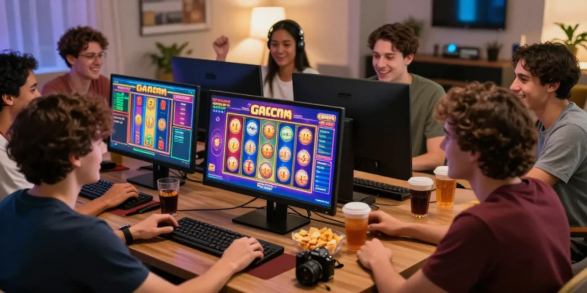 Permainan slot gacor seru di kasino online, sekelompok teman bermain bersama.