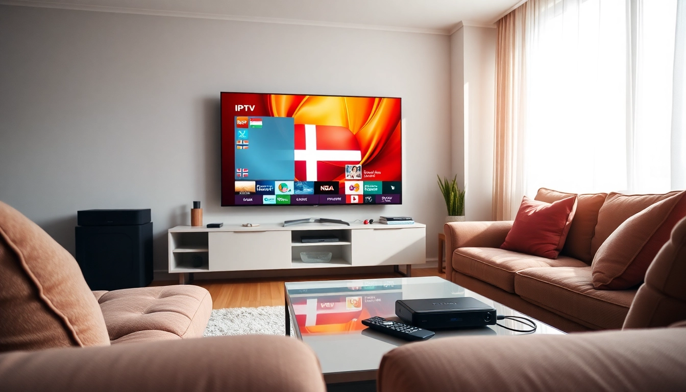 Enjoying iptv Denmark in a cozy living room with a vibrant TV display and modern decor.