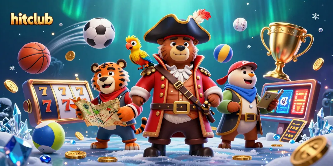 Engage with hitclub's exciting slot reels and themed gaming elements in a vibrant 3D illustration.