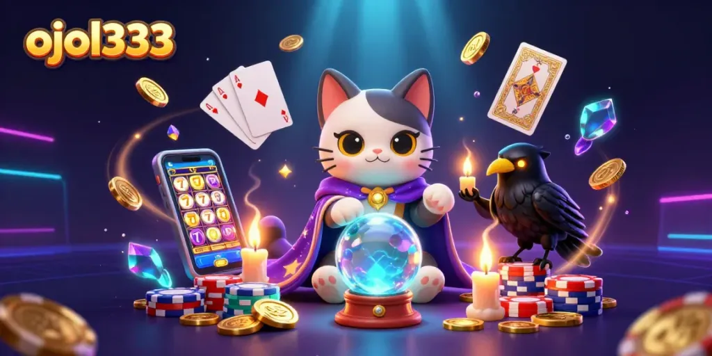 Experience the vibrant world of ojol333, showcasing slots and casino excitement with dynamic, colorful visuals.