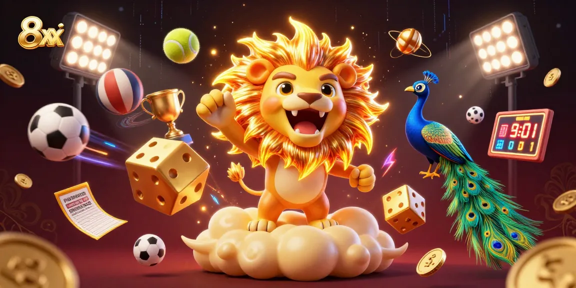Experience thrilling wins at 8xx with dynamic sports symbols and vibrant casino elements!