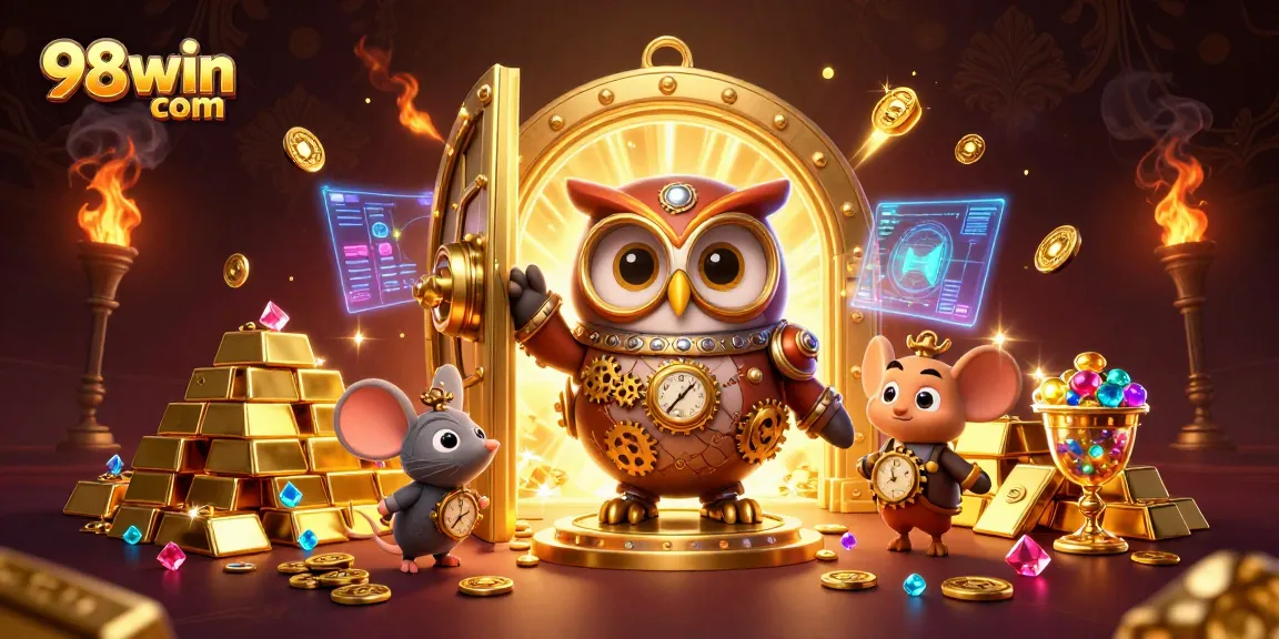 Discover thrilling gaming moments at 98win com with vibrant casino elements and golden treasures.