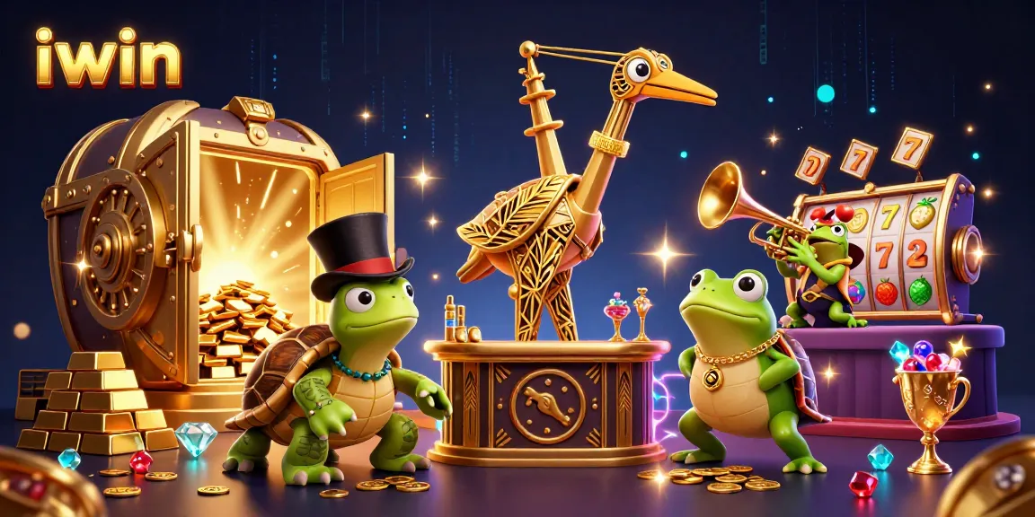 Experience winning moments with iwin in this vibrant casino-themed 3D illustration.