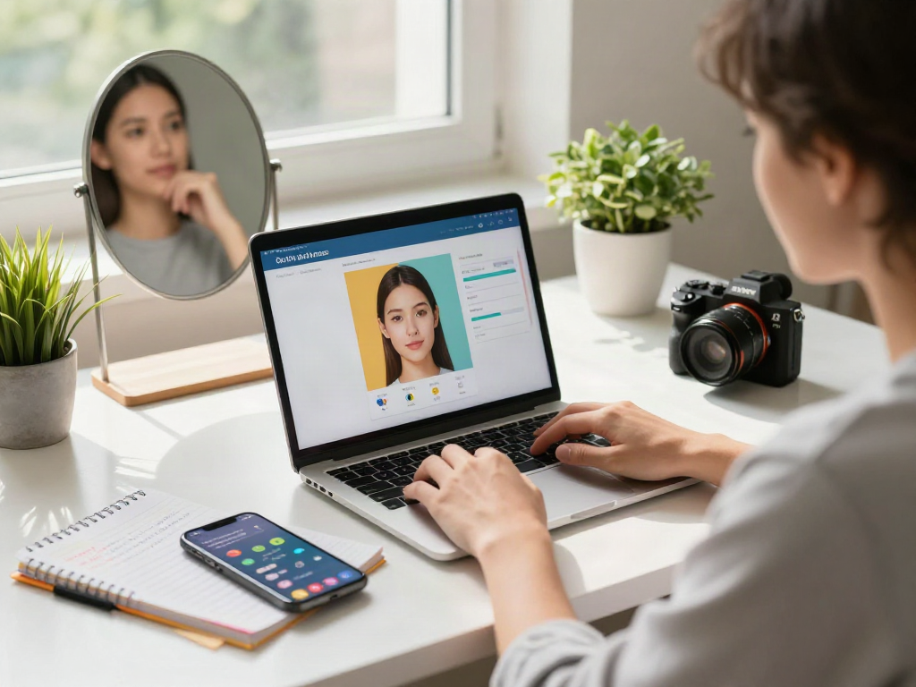 Engaging scene showcasing a person taking an attractive test on a laptop in a modern workspace.