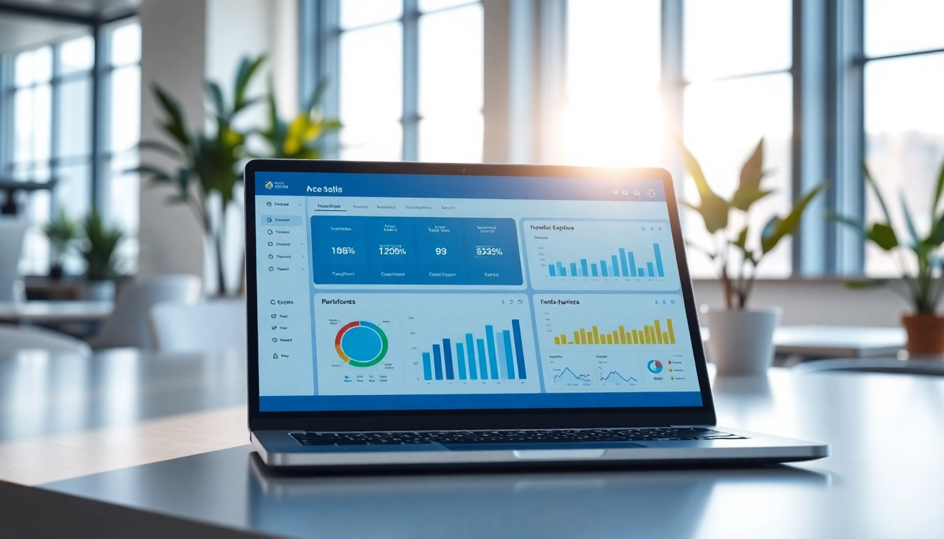 Showcase of sales AI software features on a sleek laptop in a modern office