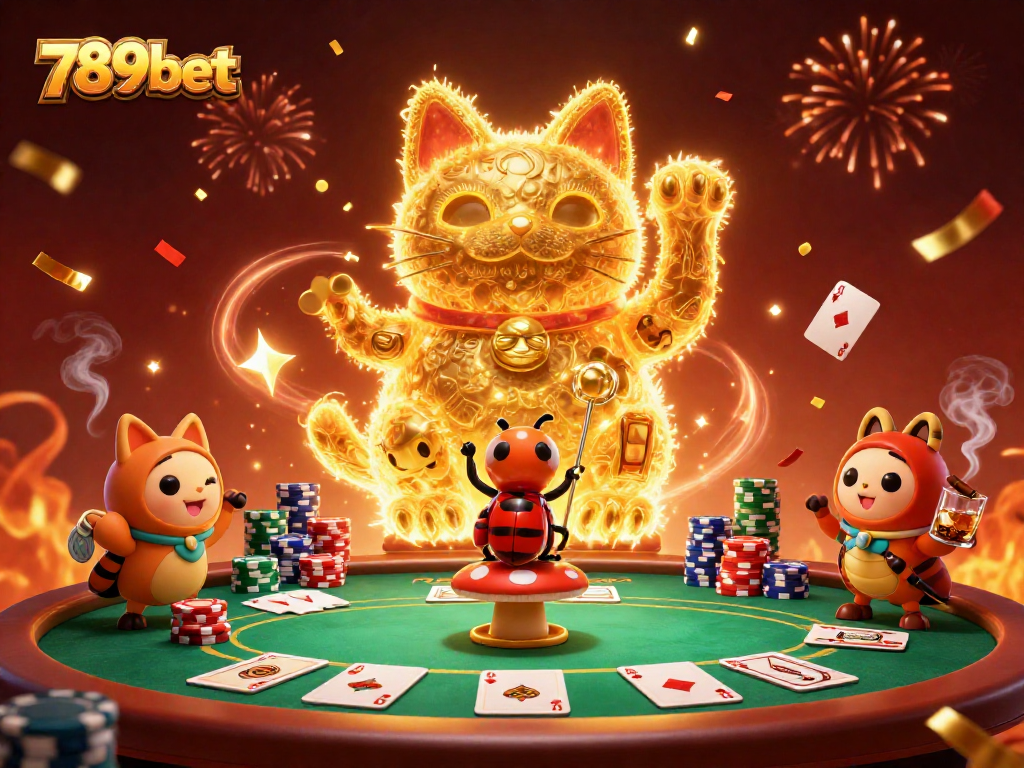 Engage with the vibrant world of 789bet, featuring a golden lucky cat and thrilling casino action.