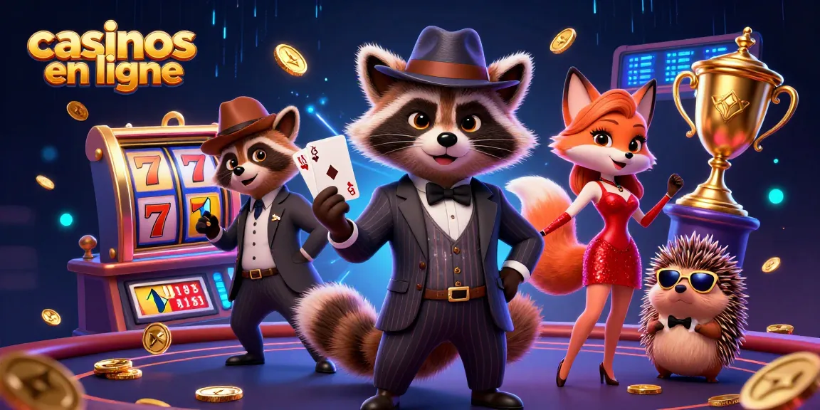 Jouez aux casinos en ligne avec des personnages animés dans une scène de casino dynamique et festive.
