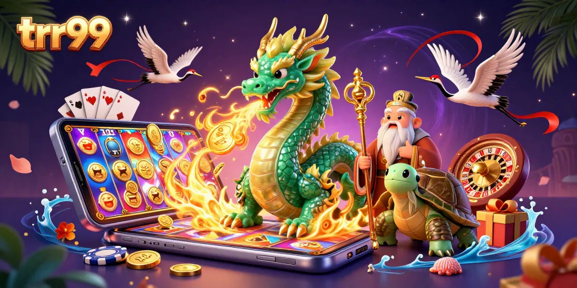 Experience luck and excitement at trr99 with a vibrant casino illustration full of gaming elements.