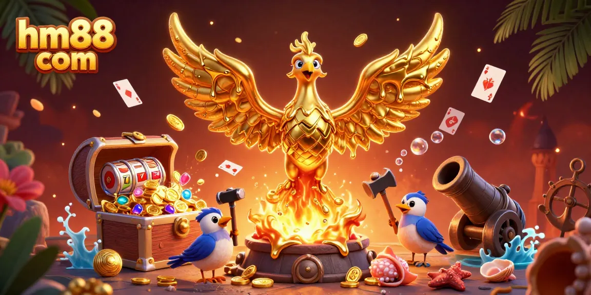 Experience winning excitement in the vibrant hm88 com casino scene filled with gold and gaming elements.