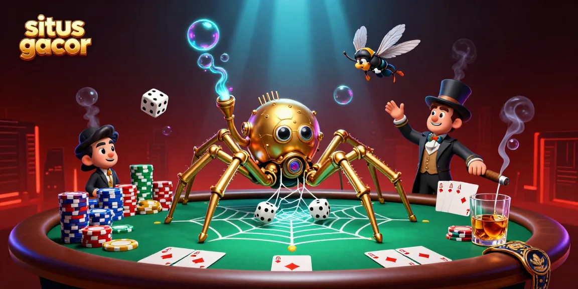 Engage in thrilling gameplay at situs gacor as a steampunk spider weaves fortunes with poker chips